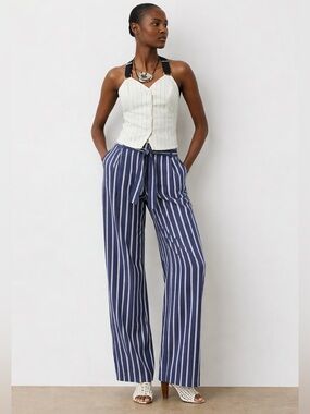 Ralph Lauren Summer-Weight Cotton Double Stripe Wide Leg Trousers 10